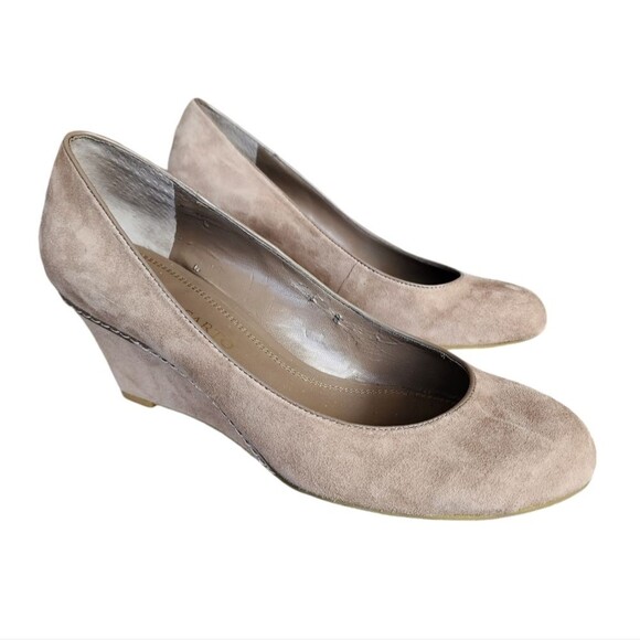 Franco Sarto Shoes Womens 8.5 M Zeus Tan Suede Leather Wedge Heel Slip On Pump - Picture 1 of 14